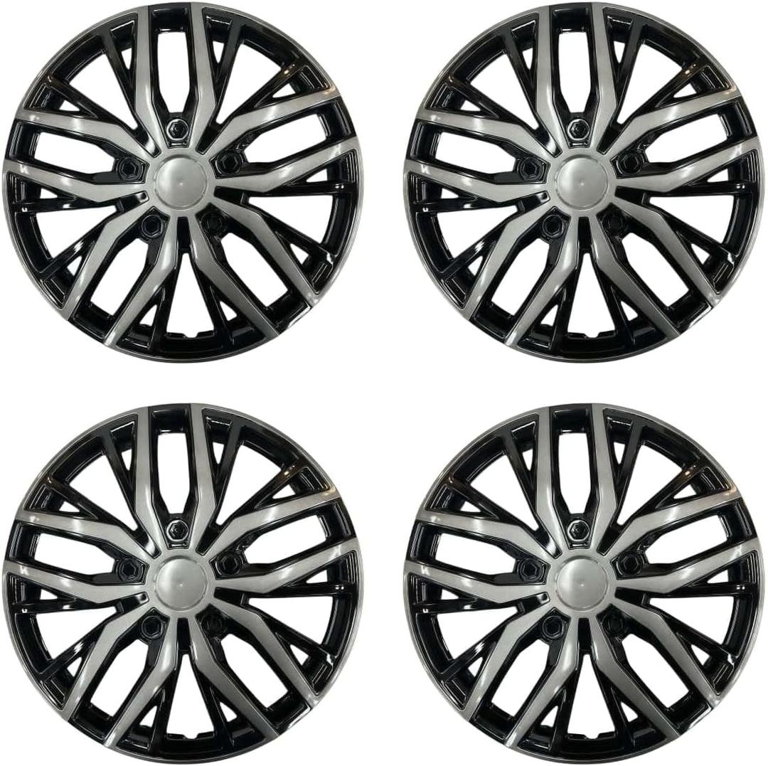 15 Inch Hubcaps with Adjustable Steel Retention Rings, Premium ABS Universal Fit, Set of 4 Wheel Covers (Black-Gunmetal Gray)