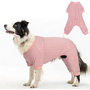 SCENEREAL Dog Sweaters for Small Medium Large Dogs Girls Boys, Four-Legged Knitted Warm Puppy Sweater, Solid Color Pet Clothes, Dog Jumpsuit Comfortable Onesie Apparel, Pink L