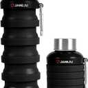 JaneJu Collapsible Water Bottle, 17oz BPA Free Silicone Reusable Portable Lightweight Foldable Water Bottles with Carabiner, Portable Leak Proof Sports Water Bottle (Black) (16.9 Ounces)