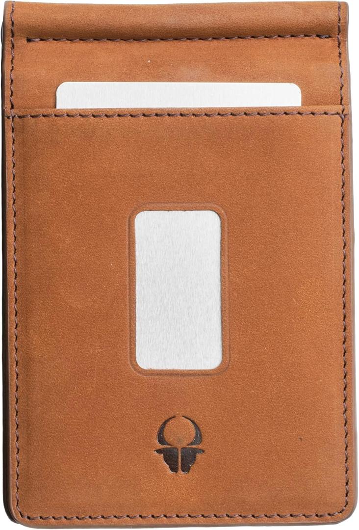 DONBOLSO Leather RFID Wallet For Men - 8 Card Slots Slim Bifold Wallet RFID Blocking Front Pocket Wallets For Men With Money Clip - 4 inches Anti-Theft Flat, Thin & Hybrid Small Minimal Wallet - Brown
