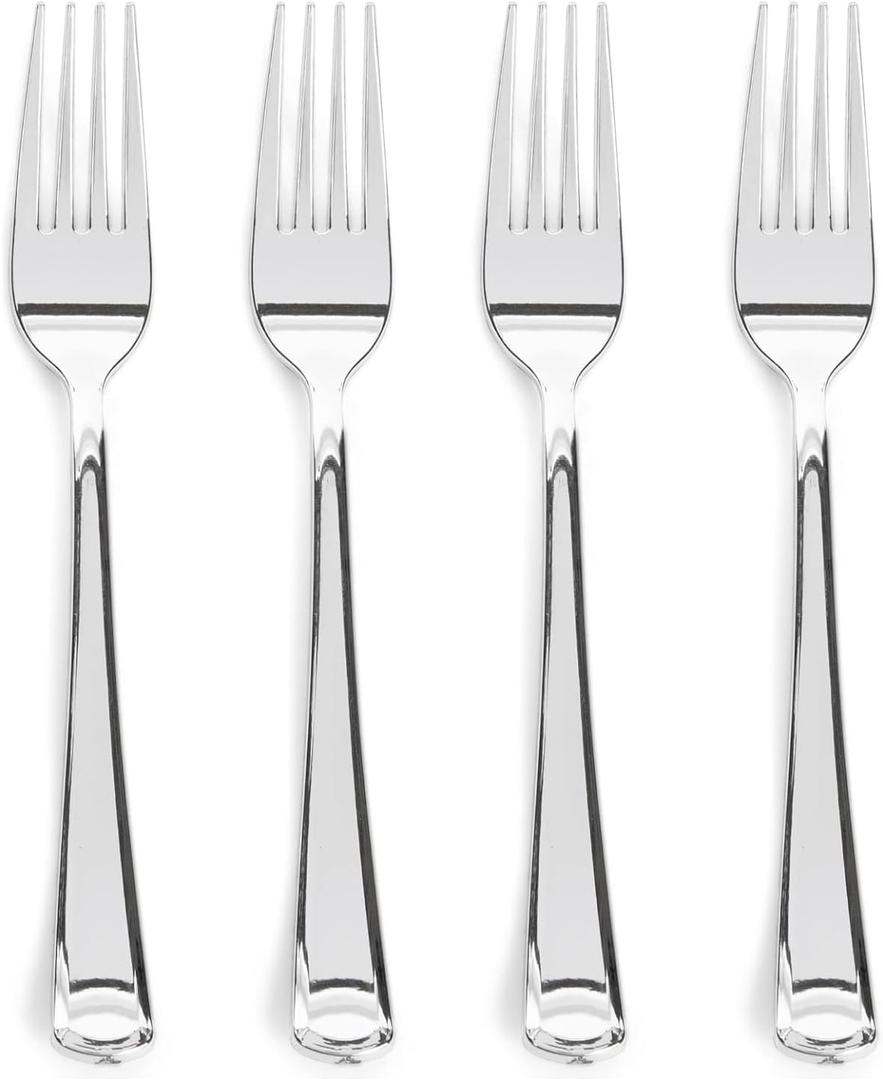 Prestee 300 Plastic Forks Heavy-Duty, Heavyweight Silverware Forks, Fancy Plastic Cutlery, Elegant Disposable Fork Pack, Bulk Disposable Flatware, Silver Fork for Christmas Holiday (Silver)