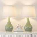Seealle Modern Green Table Lamps Set of 2 - Bedside Lamps for Night Stands, 19.4" Bedroom Lamp for Living Room Sage Green Lamps with Rocker Swtich (A. Green)