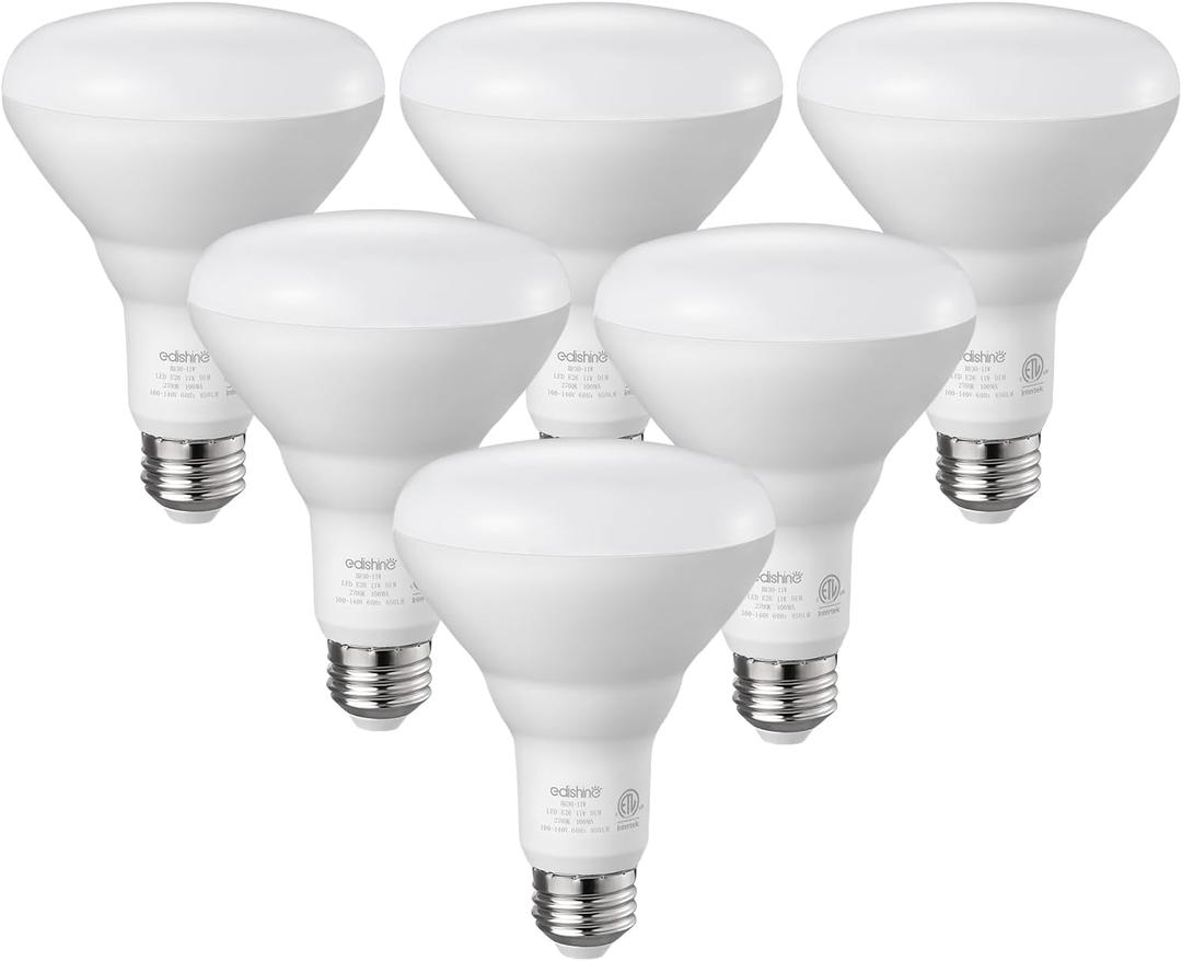 EDISHINE BR30 LED Bulb, Dimmable Flood Lights for Indoor Outdoor, CRI85+ 850LM Super Bright 11W Equivalent 65W, 2700K Warm White Recessed Light Bulbs, LED Can Light Bulbs E26 Base 6 Pack ETL Listed