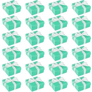 BLUE PANDA Small Teal Boxes with Lids & Silk Ribbon, 24-Pack for Presents, Weddings, Baby Showers & Engagements (3.7 x 3.7 x 1.6 in)