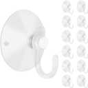 12 Pieces Large Suction Cups with Hooks 2 inch Clear Plastic Sucker Hooks for Glass Window Wall Festivals Parties Theme Carnival Decoration Door Bathroom Kitchen