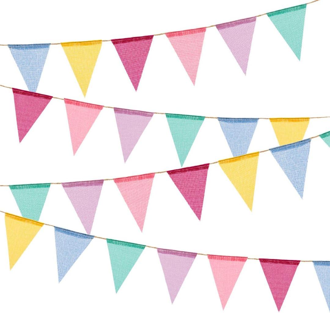 60 Flags Imitated Burlap Pennant Banner - Multicolor Fabric Triangle Rainbow Flag Bunting for Party and Festival Classroom Hanging Decoration