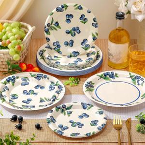 Funnymoom 48 Pcs Blueberry Paper Plates, 9" 7" Disposable Dinner Plates, 7 inches and 9 inches