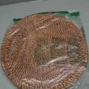 Round Rattan Woven Serving Tray with Handles Ottoman Tray for Breakfast, Drinks, Snacks for Coffee Table, Home Decorative (Honey Brown, 13.8"x2")