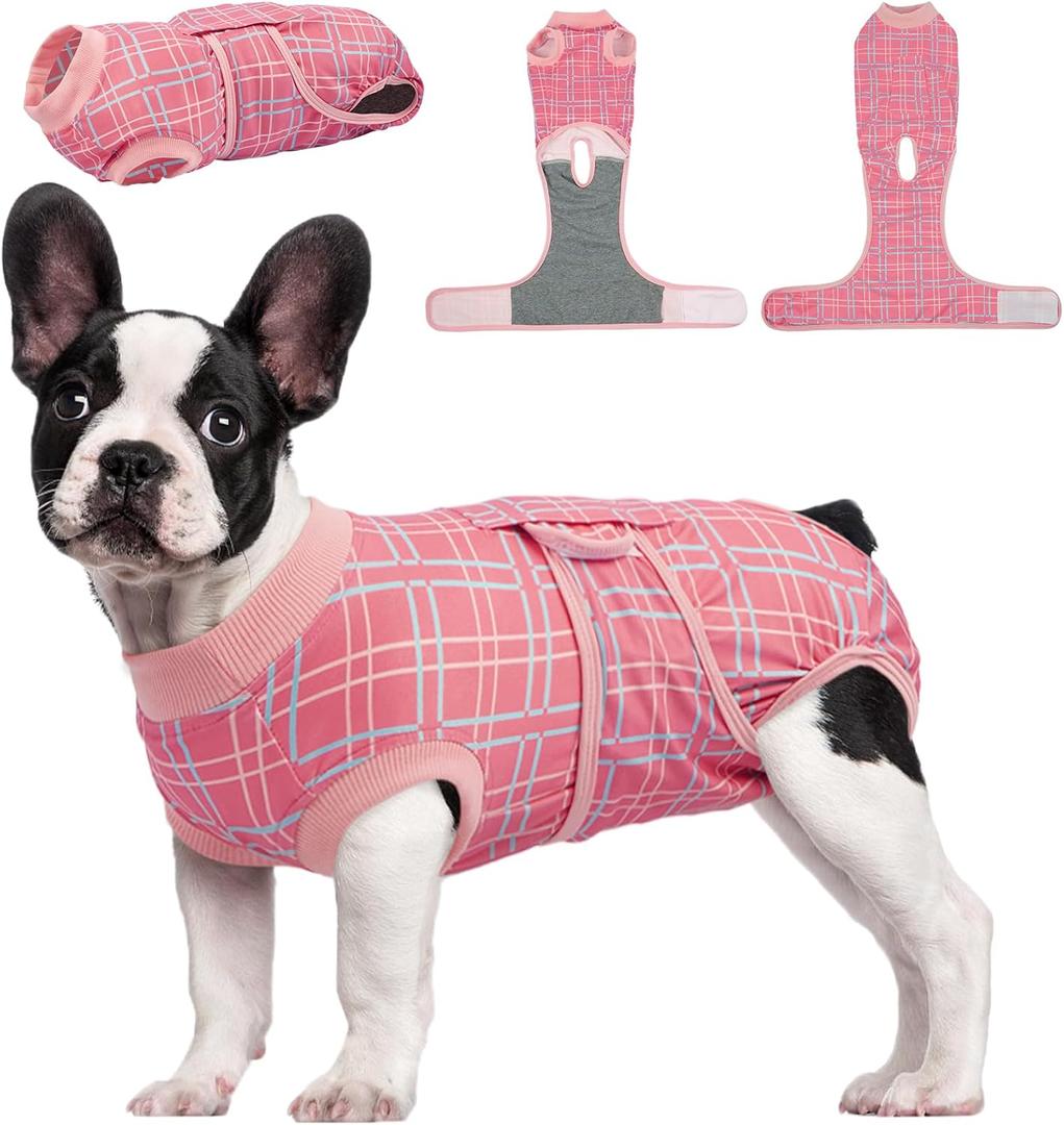 Kuoser Dog Recovery Suit for Female Male Dogs, Post-Surgery Bodysuit for Spay Neuter, Dog Onesie After Surgery, Anti-Licking Pet Surgical Recovery Suit, Pink XS (X-Small (Back:8.3-11.4'', Weight:4-7 LB))