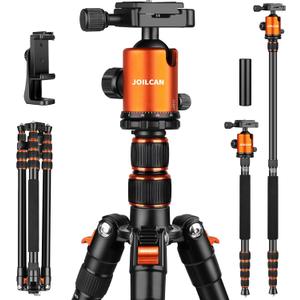 80/85 inches Heavy Duty Tripod for Camera and Phone, 85" Camera Monopod Tripods, DSLR Binoculars Spotting Scope Camcorders Video Tripod Stand, 360 Degree Ball Head, 35 lbs Loads (Orange)