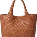 Woven Shoulder Bag for Women, Fashion Top Handle Soft Vegan Leather Shopper (Brown)