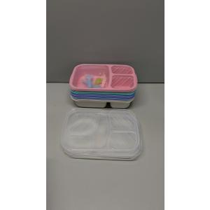 5 Of Pack Bento Lunch Box Set 3 Compartment Food Storage Containers Wheat Straw Meal Prep Lunch Box Plastic Food Storage Containers, Microwave and Dishwasher Saf
