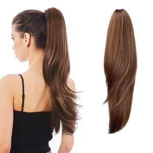 Ponytail Extension,Hair Extension Ponytail 20" Long Claw Hair Extension Synthetic Wavy Straight Hairpieces Ponytail Clip in Ponytail Wig Daily Fluffy Pony Tail for Women(Light Golden Brown)