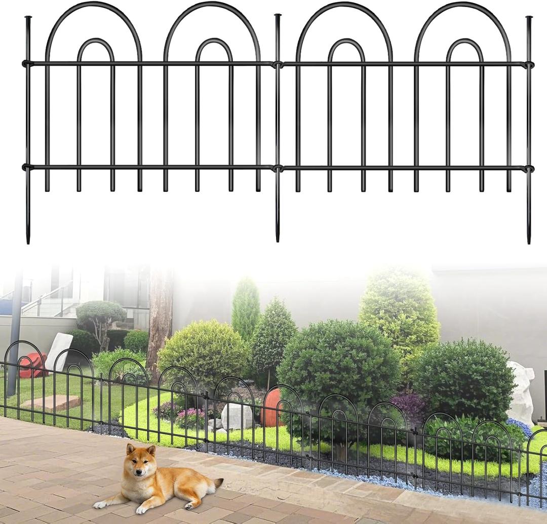 21ft X 13in Animal Barrier Fence, 15 Panels No Dig Fence for Dogs Rabbit, Anti Digging Defense Barrier Garden Edging Border, Rustproof Metal Arched Decorative Garden Fencing for Outdoor, Yard, Lawn (Black)