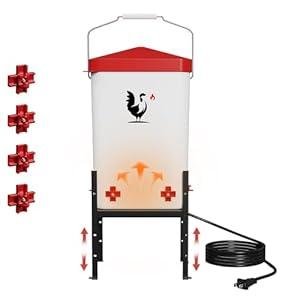 Heated Chicken Waterer, 3.2 Gallon Chickens Poultry Waterer with Nipples, Height Adjustable & Detachable Stand, All-Season Chicken Coop Waterers, Chicken Water Heater (12L, Red Cover)