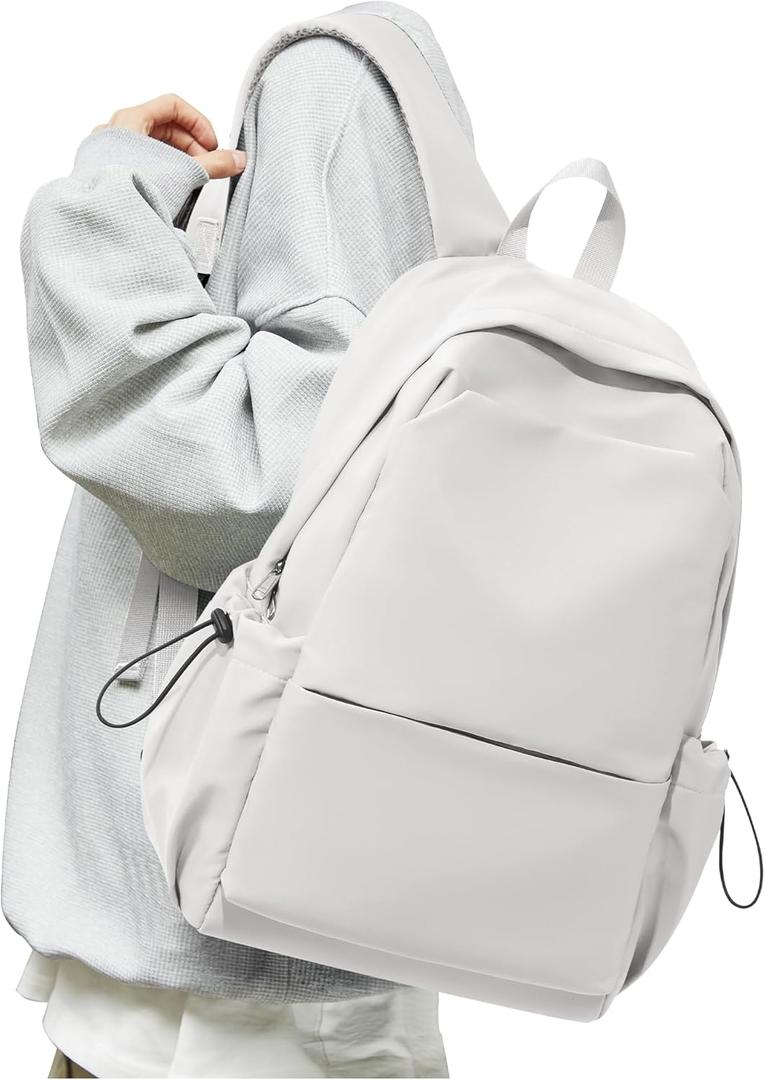 White School Backpack for Girls Boys, Small Waterproof Bookbag for Women Men, College Student School Bag, Lightweight Travel Rucksack Casual Daypack, Laptop Backpacks