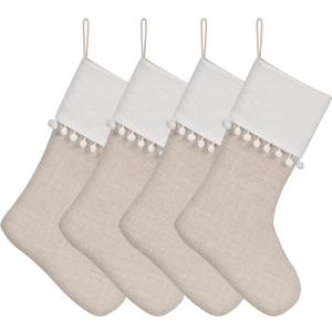 WANZELONYO Christmas Stocking 18 Inch Textured Tassel Decoration Hanging Stocking for Vinyl Sublimation HTV Ironing Craft Embroider 6 Pack Light Linen