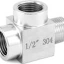 QWORK Stainless Steel Pipe Fitting - 304 Grade, Street Tee, Male Run Tee, 1/2" NPT Male x 1/2" NPT Female x 1/2" NPT Female