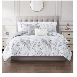 Modern Threads 5-Piece Printed Comforter Set, Giverny King in White Grey Blue – Soft Comforter, 2 Pillow Shams, and Decorative Pillows