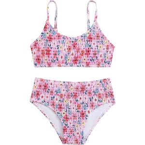 SOLY HUX Girl's Floral Print Bikini Set Spaghetti Strap Smocked Bathing Suit Two Piece Swimsuit 10y