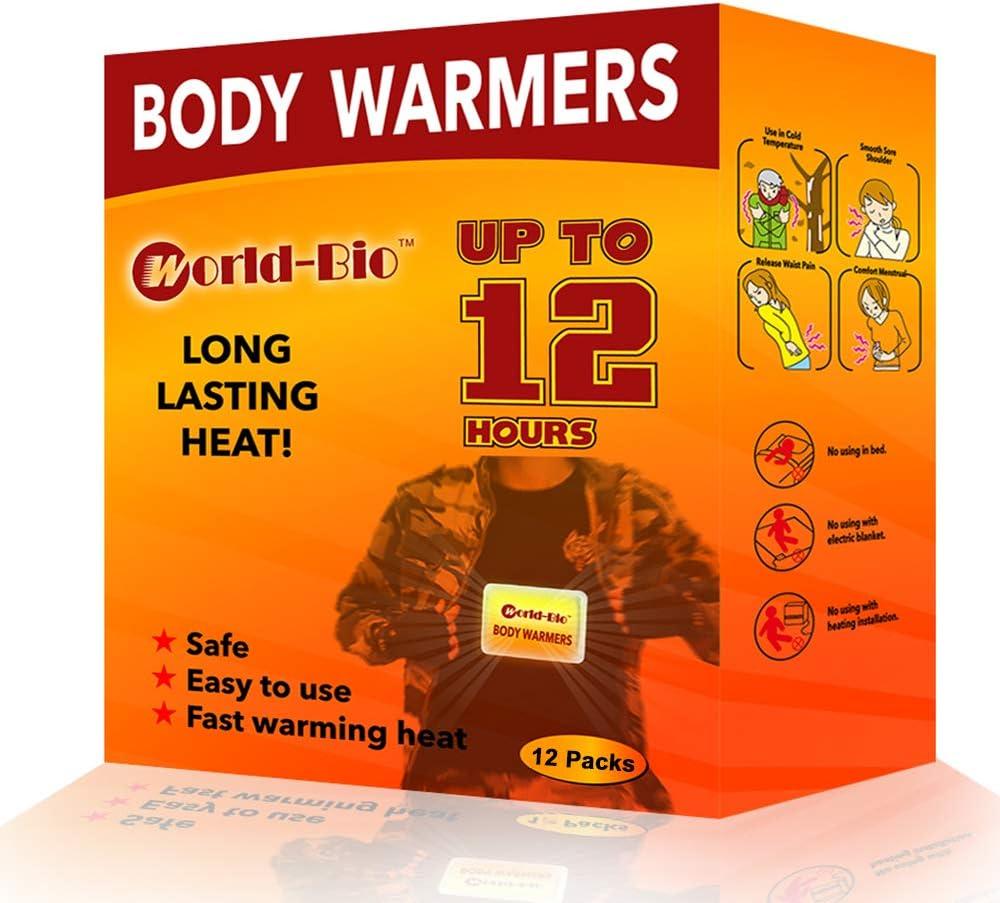 WORLD-BIO Body Warmers for Cold Weather, Heat Warmer Patch Disposable with Adhesive Backing Gives Hours Warm - 12/20/32/40 Packs, Hand Warmers Long Lasting Safe Natural Odorless