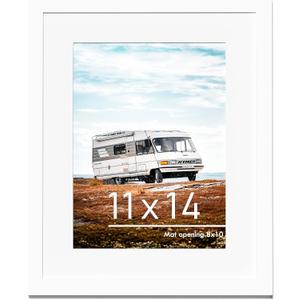PEALSN 11x14 Picture Frame, Display Pictures 8 x 10 with Mat or 11 x 14 Without Mat for Wall Mounting Display, Photo Frames, White.