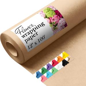 Flower Wrapping Kraft Paper, 12" x 1200" (100 ft), 45 lbs Thickness Brown Paper Roll for Bouquet Wrapping, Floristic Shops, and Flower Decorations