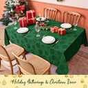Biscaynebay Christmas Hunter Green Tablecloth Rectangle Tables 60x120 Inch-Fabric Xmas Holiday Winter Table Cloth-Jacquard Damask Poinsettia Modern Table Cover for 8 ft Kitchen Dinner Banquet Parties