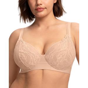 HSIA Minimizer Bras for Women Full Coverage Underwire Plus Size Unlined Mesh Jacquard Bra with Wide Straps (Beige, XL) 38D
