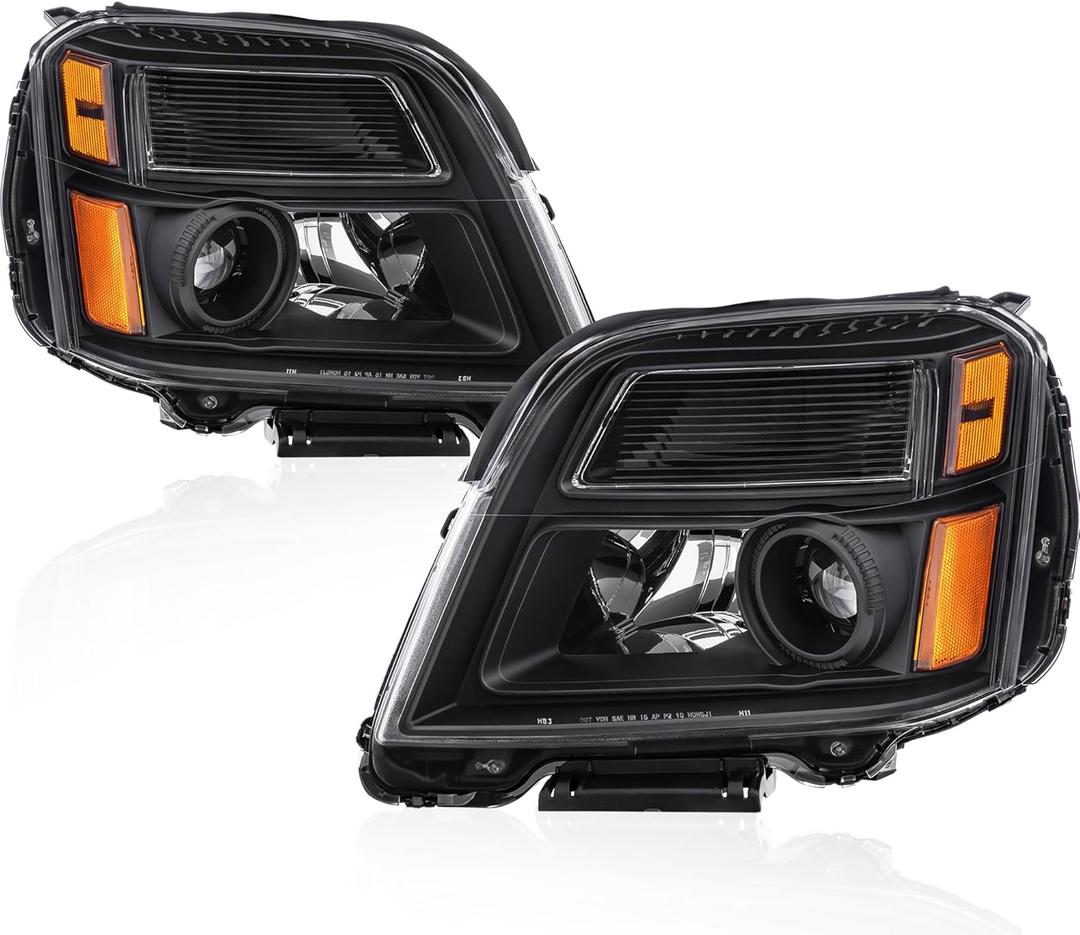 Pair OE Headlights Assembly Compatible for 2010-2015 GMC Terrain Clear Lens/Chrome Housing/Amber Reflector Front Lamps Driver and Passenger Side(Set of 2) #GM2502350, GM2503350