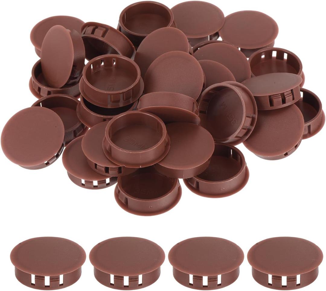 MECCANIXITY 32PCS 35mm(1 3/8") Red-Brown Plastic Hole Plugs, Flush Type Panel Hole Plugs Insert End Caps for Locking Hole Tubes Furniture Cabinet