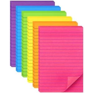 YISAN Lined Sticky Notes 4x6 Inch,6 Pads,Bright Color Self-Stick Pad with Lines,55 Sheet/Pad,for Office,71150
