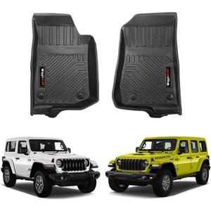 Custom for 2018-2025 2026 Jeep Wrangler JL 4 Door 2 Door 4XE/Jeep Gladiator Floor Mats 2 Pcs All Weather TPE Rubber Protection Mat (for Jeep Wrangler JL Front Floor Mat)