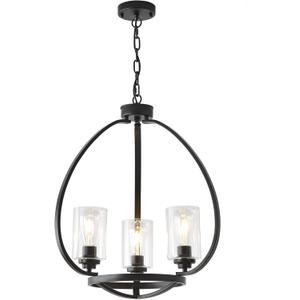 XILICON Black Classic Foyer Chandelier 3 Light Farmhouse Pendant Lighting Chandelier Light Fixtures Ceiling Hanging with Square Cage Shades Fixtures for Kitchen Dining Room Entryway