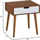 Light Walnut/White Side End Table Nighstand with Drawer 22.5" H, 19"W x 16"D x 22.5"H
