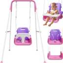 Upgraded Toddler Swing with Tray, Baby Swing Outdoor with Detachable Design, Safety Belt, Foldable Frame for Outdoor & Indoor Use (Pink)