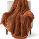 Bedsure Fuzzy Sherpa Faux Fur Twin Blanket Burnt Orange Cozy Gifts for Women Men, Soft Fleece Plush Warm Minky Thick Blanket Twin Size for Bed, Room Decor Dorm Essentials Orange Decor Gifts, 60x80