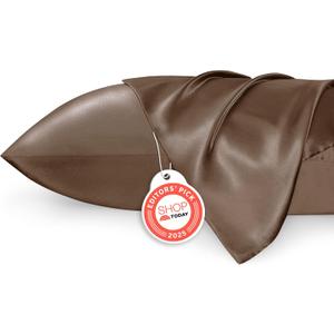 Bedsure Satin Pillowcases, Similar to Silk Pillow Cases Queen Size Set of 2, Pillow Case for Sleeping Women with Envelope Closure, Gifts for Women Men, Brown, 20x30 Inches, 2pcs