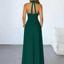 MEROKEETY Women's Formal Halter Maxi Dress 2026 Summer Backless Sleeveless V Neck Ruched Cocktail Wedding Guest Dresses (Green, M)