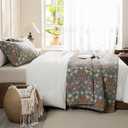 Sanracie 100% Cotton Quilt Queen Size(90"x98"), 3Pcs Flower Botanical Printed Pattern Quilted Bedspreads Set Luxury Soft Lightweight Aesthetic Bedding for All Season