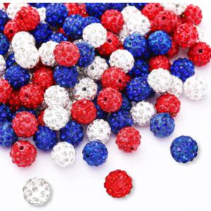 Crowye 270 Pcs 4th of July Rhinestones Clay Beads 10 mm Red White and Blue Patriotic Disco Ball Beads Polymer Round Crystal for Independence Day DIY Necklace Bracelet Jewelry Making(Red, White, Blue)