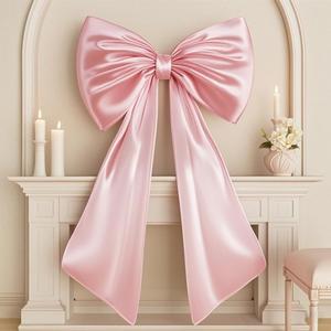 Large Pink Bow for Coquette Room Decor, 40x24 In Satin Ribbon Tie Coquette Birthday Decorations, Giant Pastel Pink Hanging Wall Decor for Ballerina Girl Just Want to Be One (Internal Stability Layer)