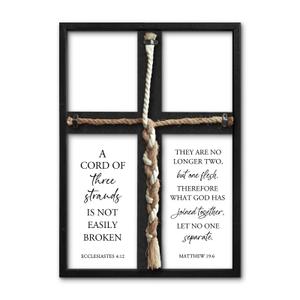 flowtorely A Cord of Three Strands Wedding Ceremony Unity Wall Decor 22"X16" Matthew 19 6 Christian Marriage Prayer Cross Sign Framed Wall Hanging Art (Black)