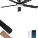 Ceiling Fans with Lights, 52'' Low Profile Ceiling Fan with Light and Remote/APP Control, Dimmable, Qiuet DC Motor, Flush Mount Ceiling Fan for Indoor Bedroom Living Room, Black
