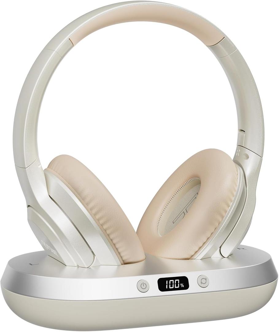 Wireless Headphones for TV, 2.4GHz TV Headphones Wireless for Seniors with Transmitter Charging Base, Support Optical,AUX,RCA and USB, High Volume No Audio Delay, Plug and Play, 65hr Playtime