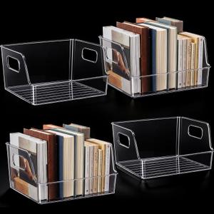 Menkxi 4 Pcs Clear Large Storage Book Display Case Book Organizer, 10 x 8.5 x 5.3 Inch