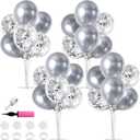 TONIFUL 4 Silver Balloon Stand Centerpiece Table Decorations for 25th Wedding Anniversary Bridal Shower 2026 Graduation Party Decoration, New Year 2026 Christmas Birthday Decorations