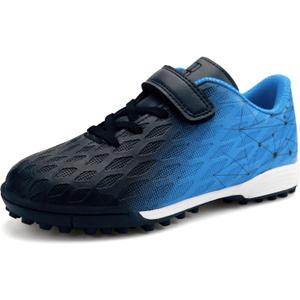 brooman Kids Indoor Soccer Shoes Boys Girls Soccer Cleats Athletic Turf Shoes (9 Toddler, Black Blue)