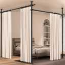 Room Divider, Tension Curtain Rod No Drilling,4-10ft(H) 28-140inch(W) Wall Divider for Room Separation, Heavy Duty Room Partition Separator, Adjustable Folding Privacy Screens,Black (Balck)