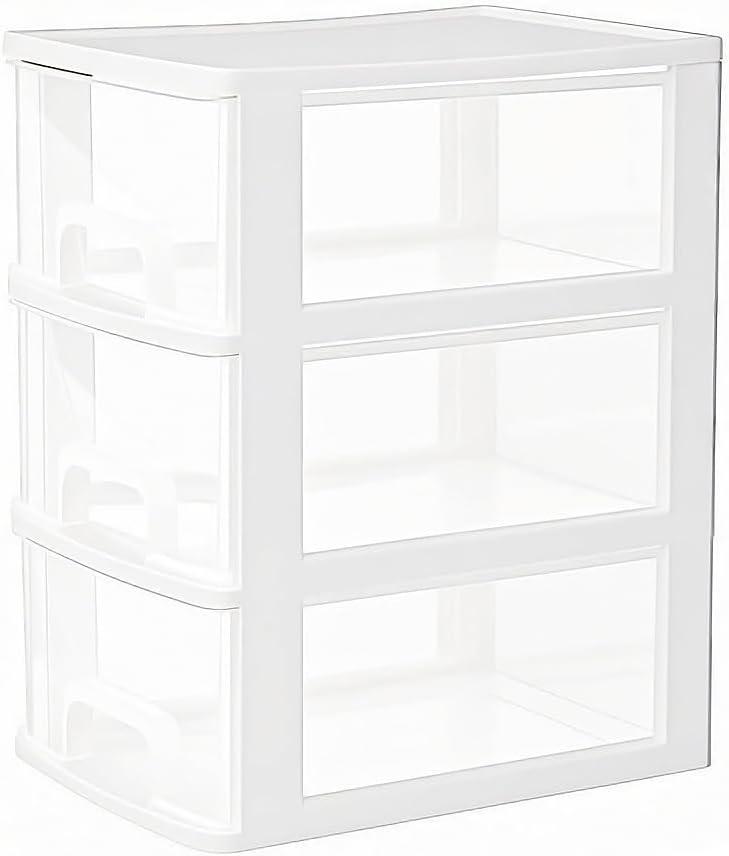 Gonice Small 3 Drawer Storage Organizer, White Plastic Drawer Storage, Small Desktop Organizer for Home, Office